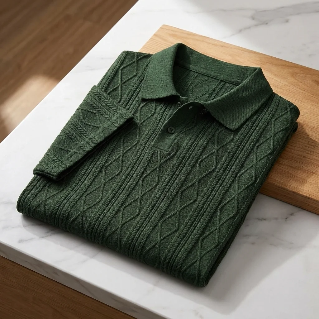 JMIERR Men’s Textured Knit Polo Shirt